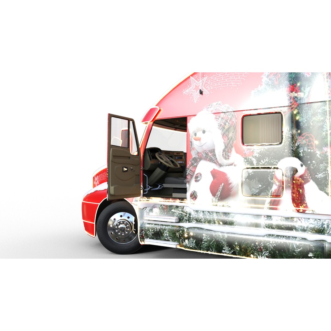Christmas Truck 3D Model – Low Poly Game Asset, PBR Textures, FBX - View 4