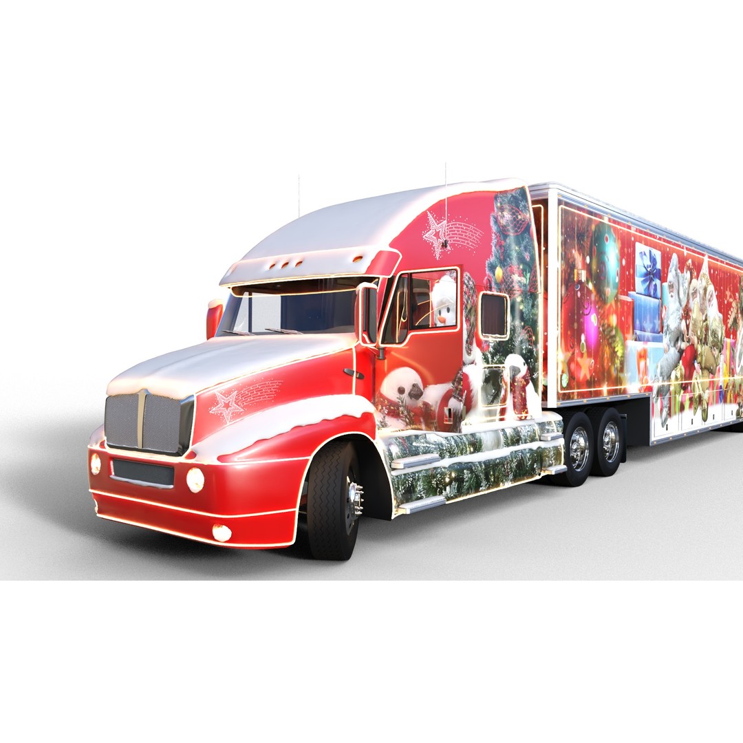 Christmas Truck 3D Model – Low Poly Game Asset, PBR Textures, FBX - View 7