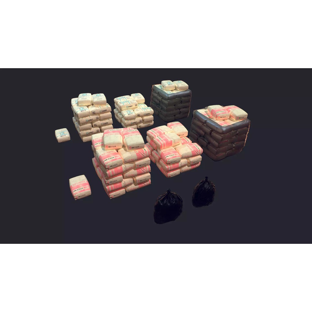 Concrete and Garbage Bags 3D Model – Low Poly Game Ready FBX - View 2