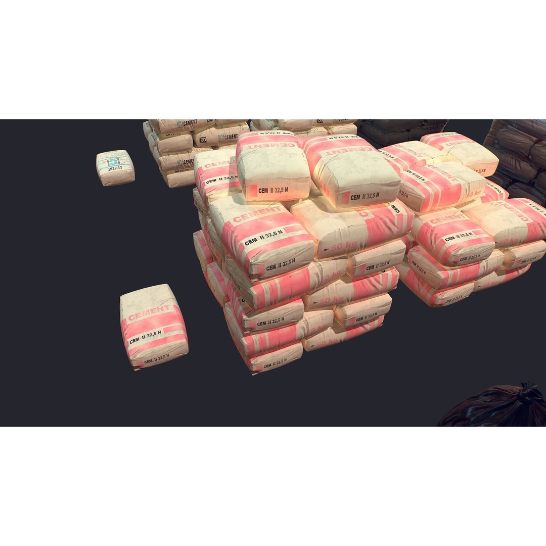 Concrete and Garbage Bags 3D Model – Low Poly Game Ready FBX - View 6
