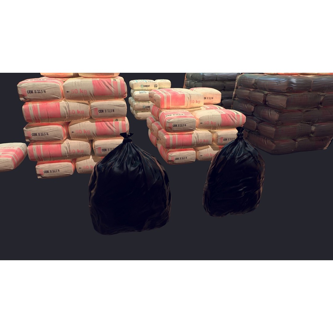 Concrete and Garbage Bags 3D Model – Low Poly Game Ready FBX - View 9
