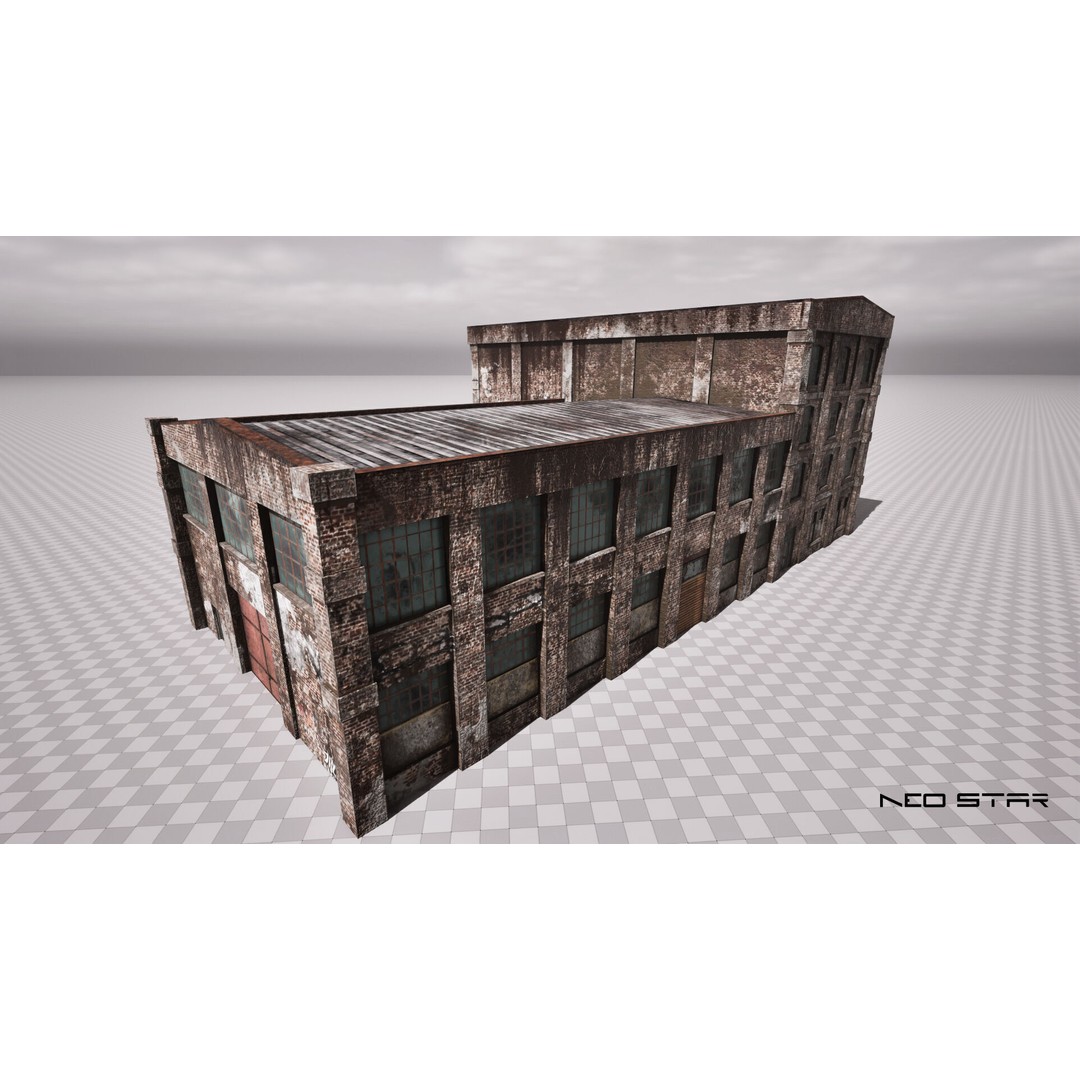 Abandoned Brick Warehouse 3D Model – Low Poly Game Asset, FBX