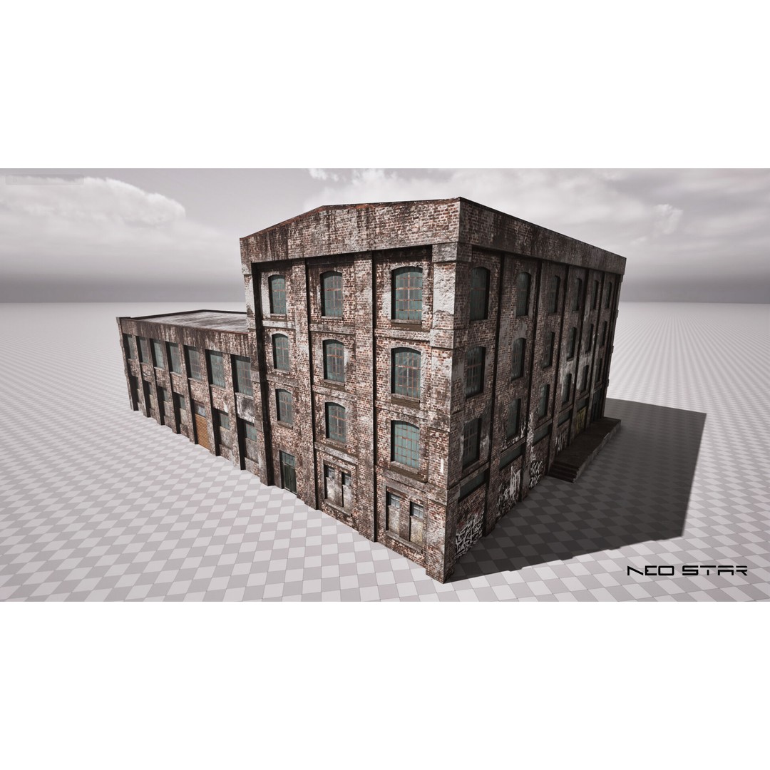 Abandoned Brick Warehouse 3D Model – Low Poly Game Asset, FBX - View 3