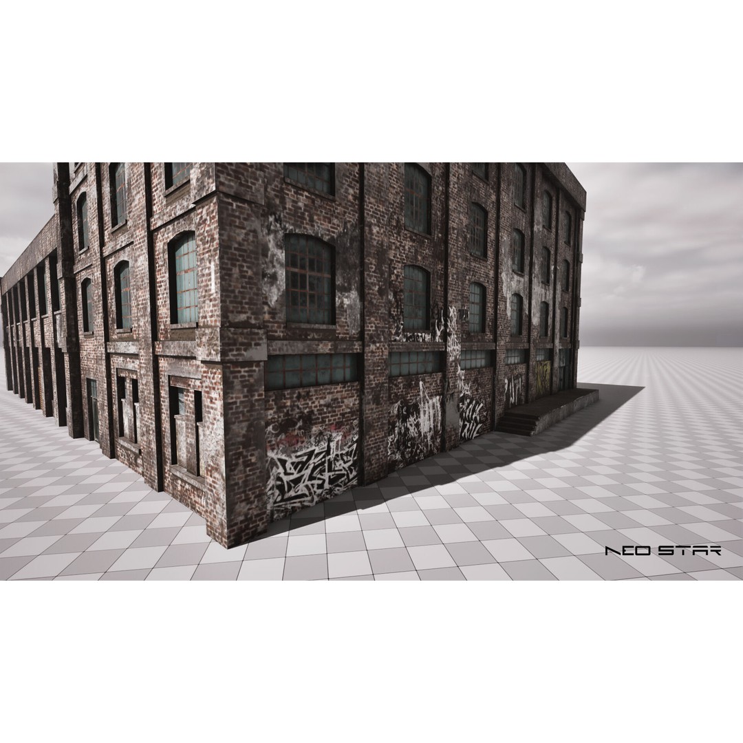 Abandoned Brick Warehouse 3D Model – Low Poly Game Asset, FBX - View 4