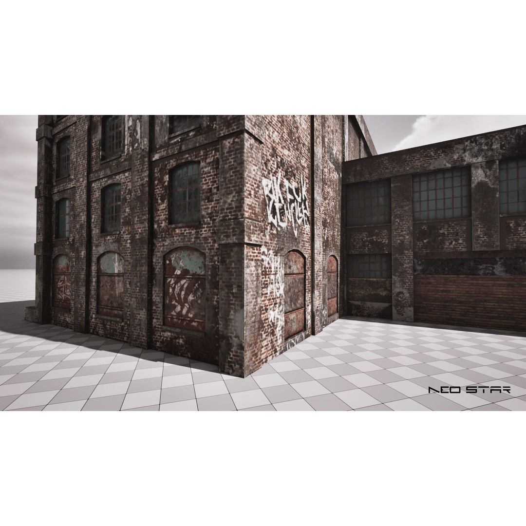 Abandoned Brick Warehouse 3D Model – Low Poly Game Asset, FBX - View 5