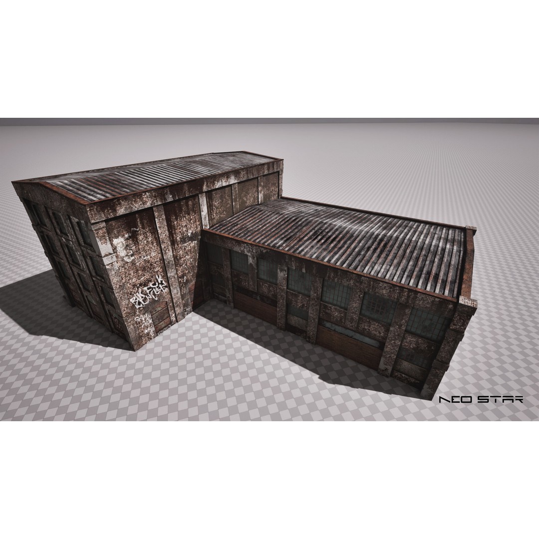 Abandoned Brick Warehouse 3D Model – Low Poly Game Asset, FBX - View 6