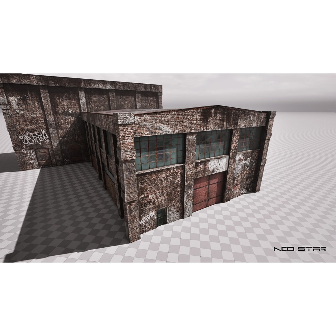 Abandoned Brick Warehouse 3D Model – Low Poly Game Asset, FBX - View 7