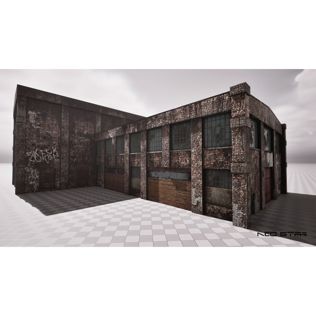 Abandoned Brick Warehouse 3D Model – Low Poly Game Asset, FBX - View 8
