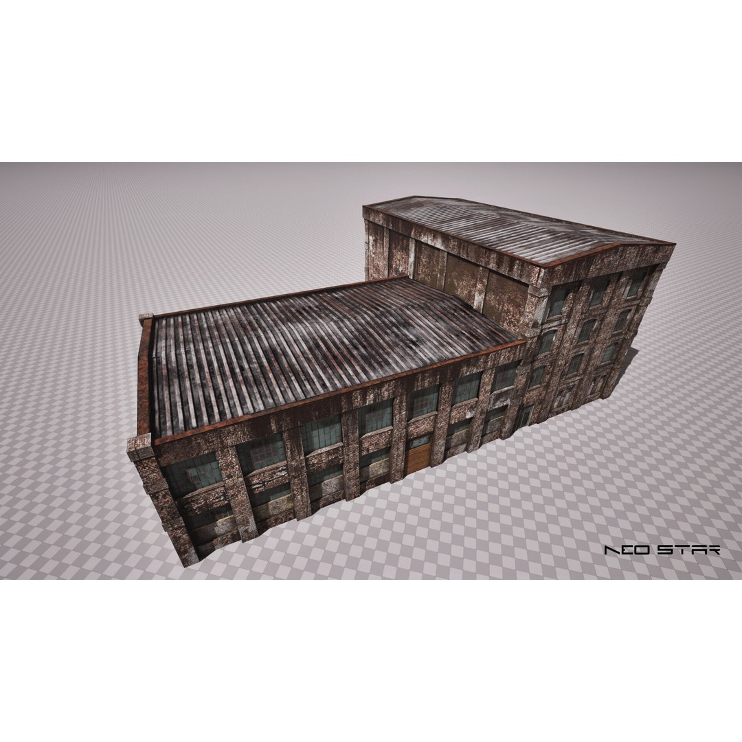Abandoned Brick Warehouse 3D Model – Low Poly Game Asset, FBX - View 9