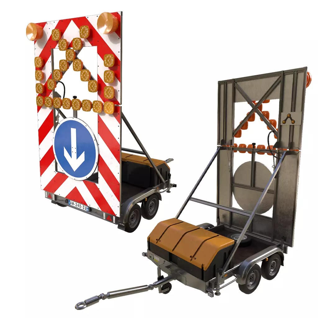European Arrow Board Trailer 3D Model – High Detail PBR Asset, FBX - View 2