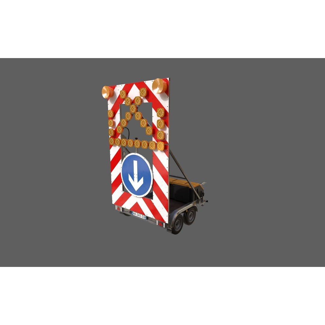 European Arrow Board Trailer 3D Model – High Detail PBR Asset, FBX - View 3