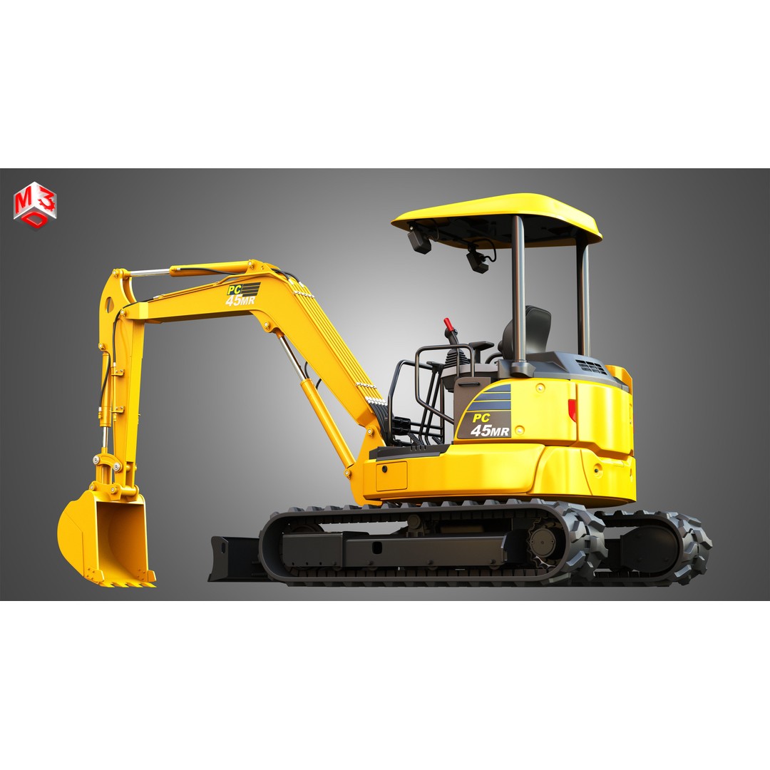 Komatsu PC45MR-5 3D Model – High Poly Hydraulic Excavator, FBX & More - View 11