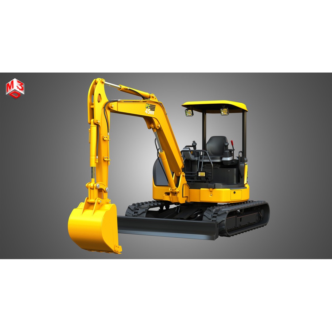 Komatsu PC45MR-5 3D Model – High Poly Hydraulic Excavator, FBX & More - View 12