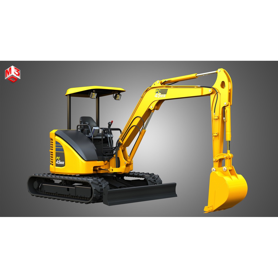 Komatsu PC45MR-5 3D Model – High Poly Hydraulic Excavator, FBX & More - View 4