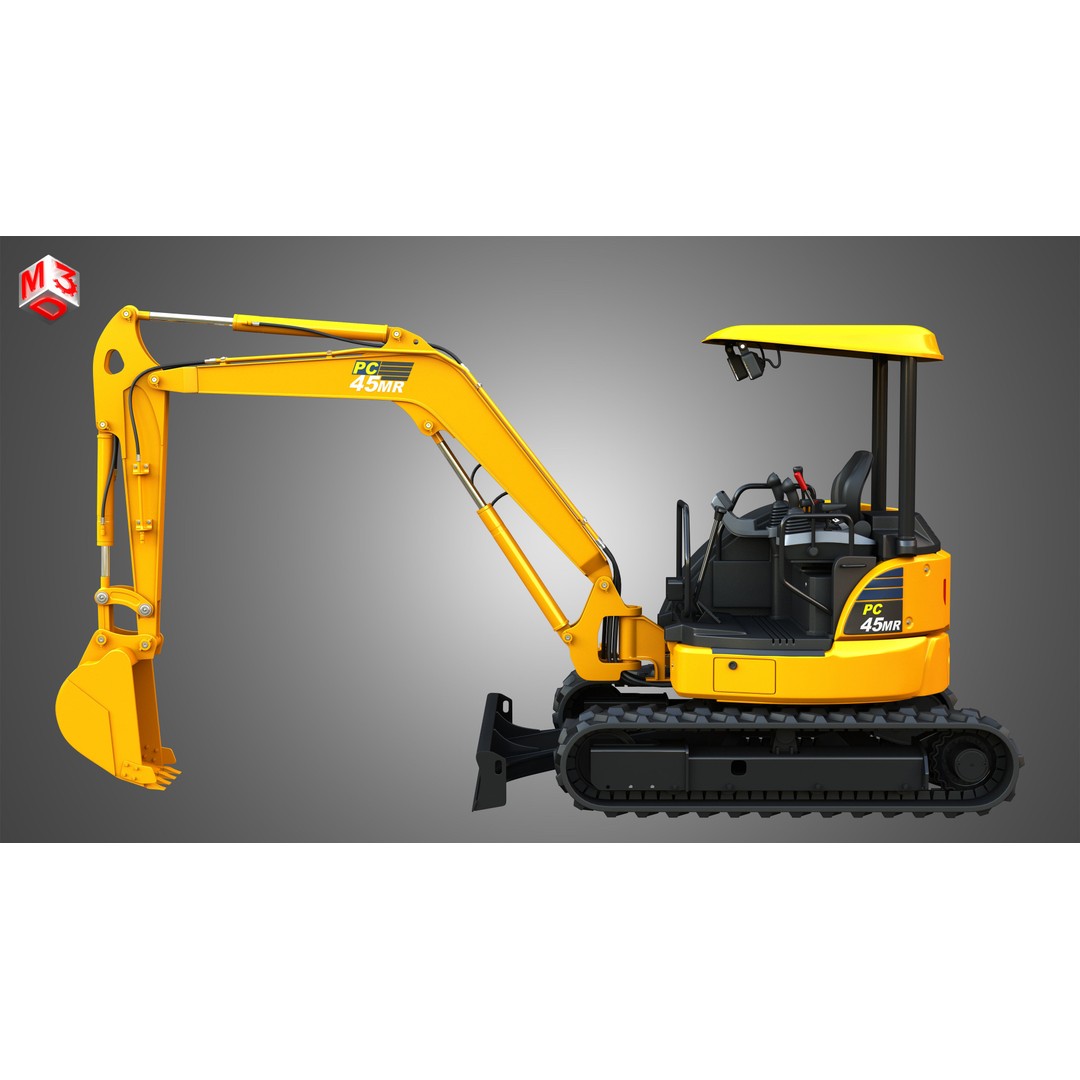 Komatsu PC45MR-5 3D Model – High Poly Hydraulic Excavator, FBX & More - View 6