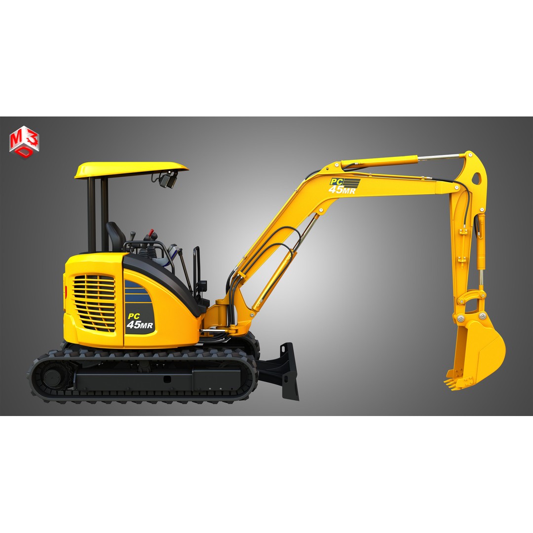 Komatsu PC45MR-5 3D Model – High Poly Hydraulic Excavator, FBX & More - View 7