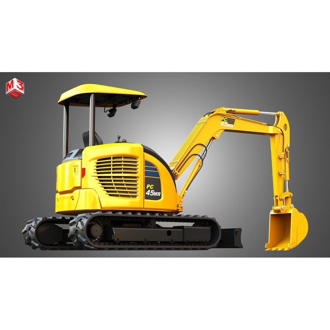Komatsu PC45MR-5 3D Model – High Poly Hydraulic Excavator, FBX & More - View 9