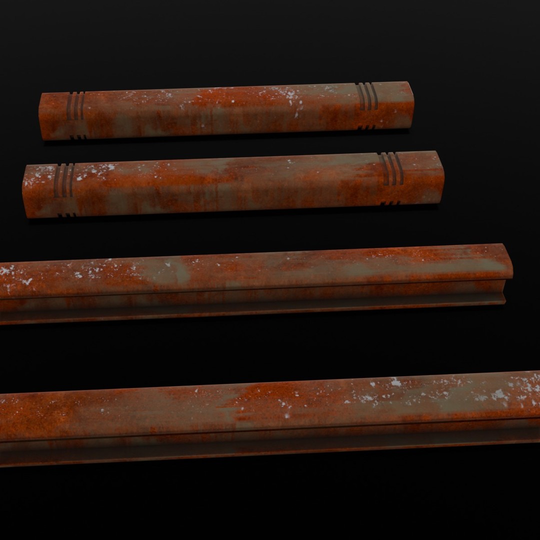 Rusted Beams 3D Model – Low Poly Industrial Asset, FBX - View 10