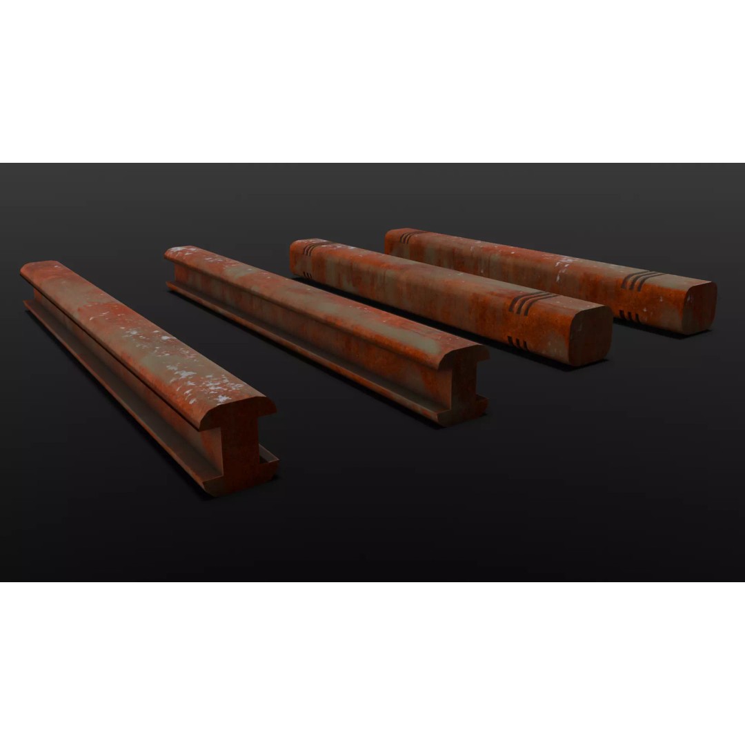 Rusted Beams 3D Model – Low Poly Industrial Asset, FBX - View 2
