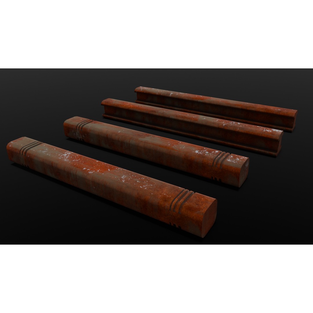 Rusted Beams 3D Model – Low Poly Industrial Asset, FBX - View 3