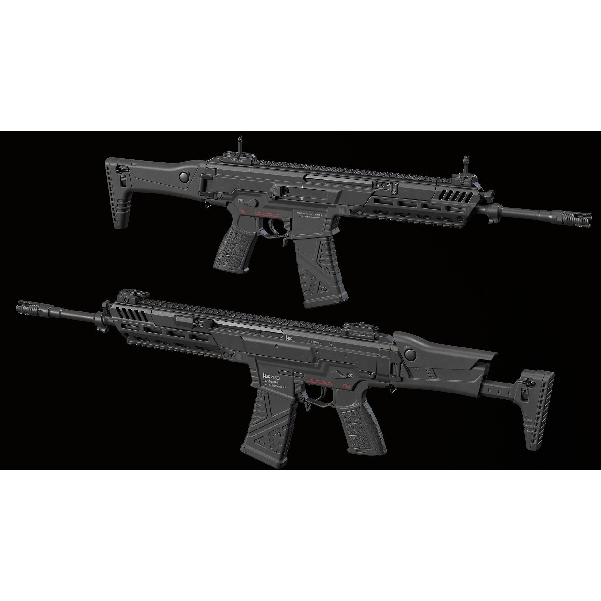 HK433 Assault Rifle - Low-Poly Game-Ready 3D Model - View 17