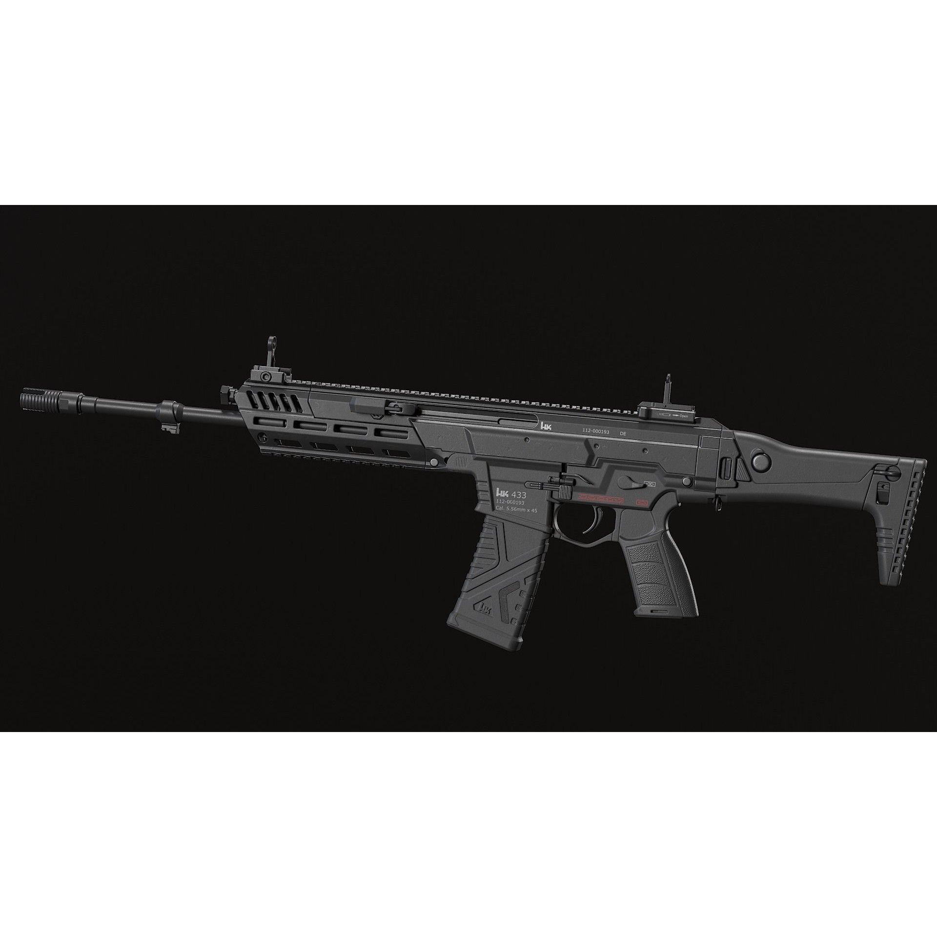 HK433 Assault Rifle - Low-Poly Game-Ready 3D Model - View 24