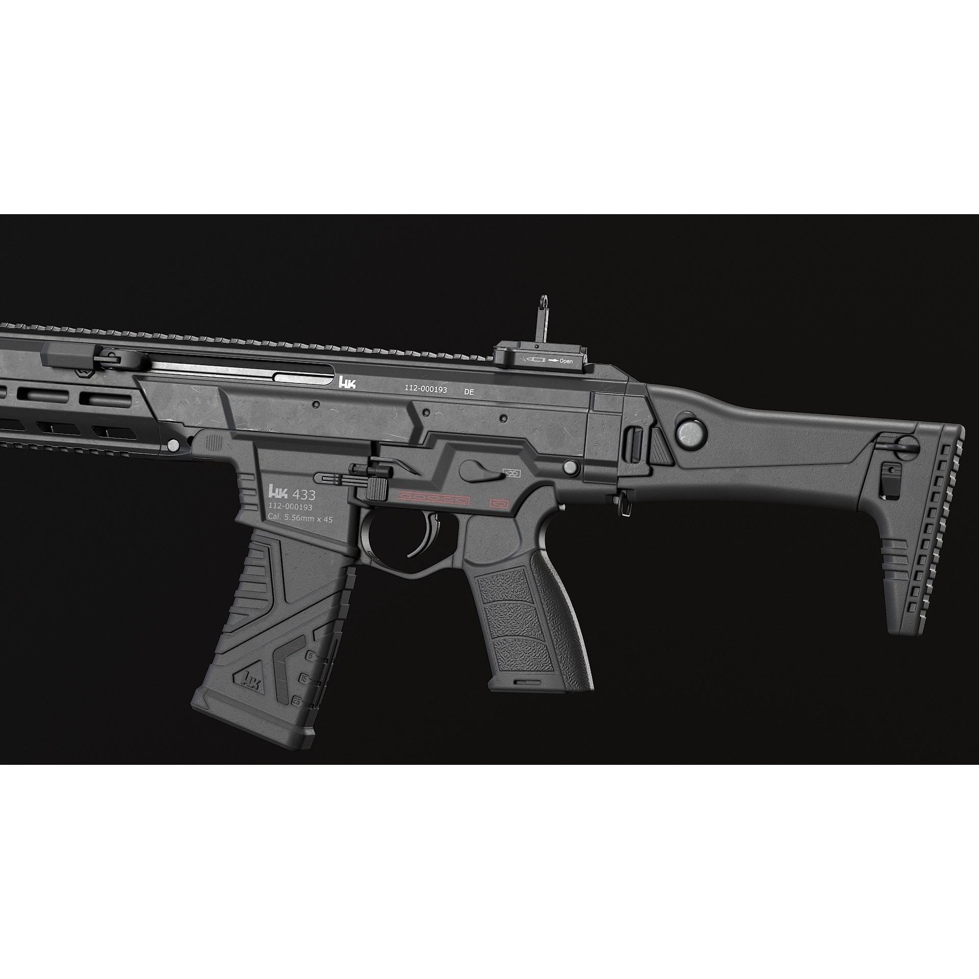 HK433 Assault Rifle - Low-Poly Game-Ready 3D Model - View 25