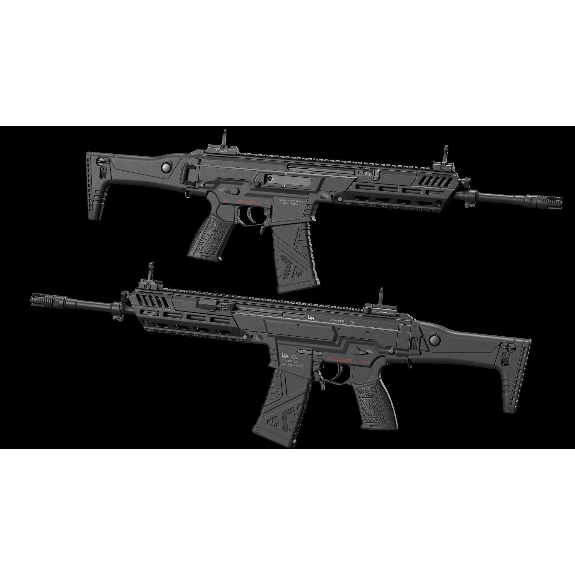 HK433 Assault Rifle - Low-Poly Game-Ready 3D Model - View 3