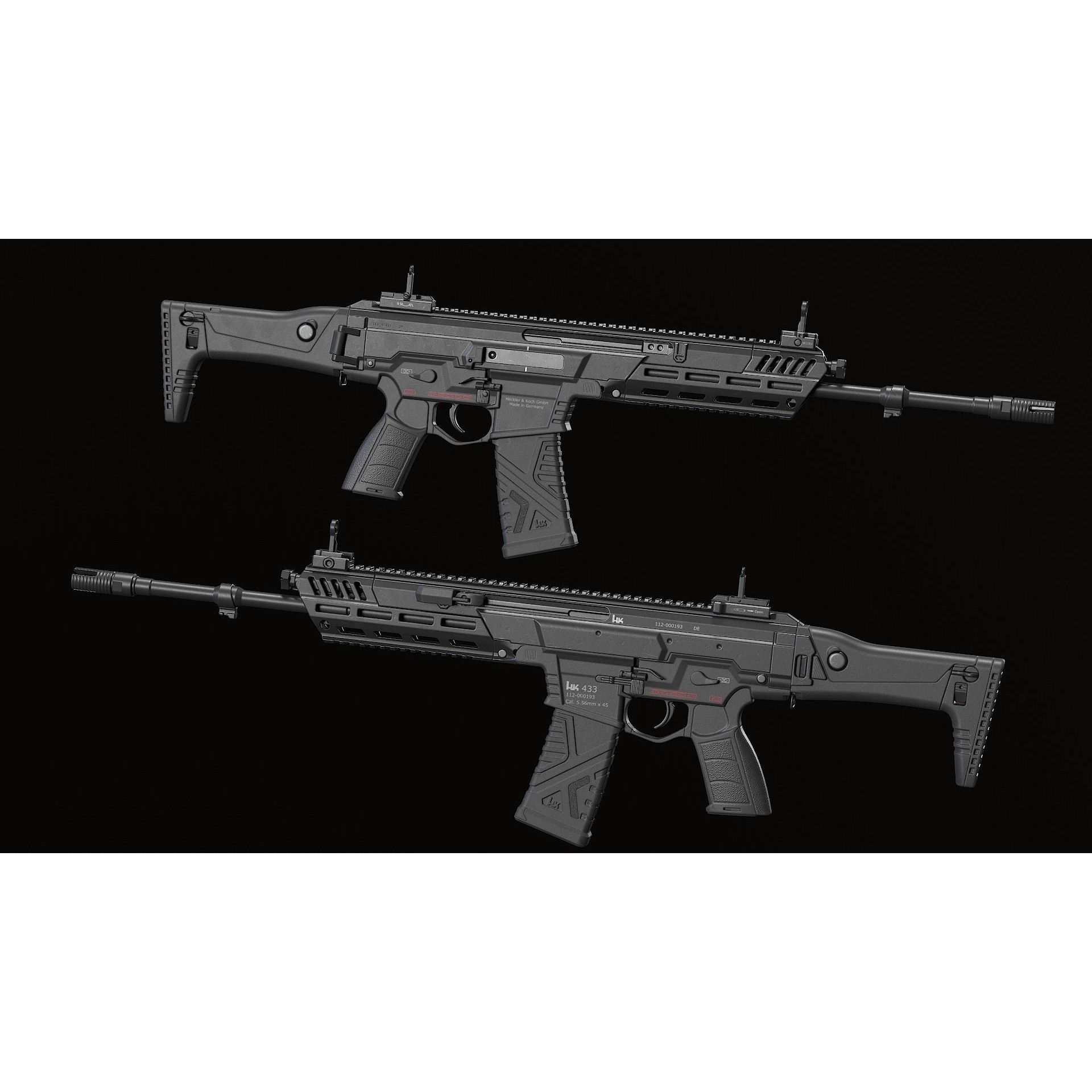 HK433 Assault Rifle - Low-Poly Game-Ready 3D Model - View 32