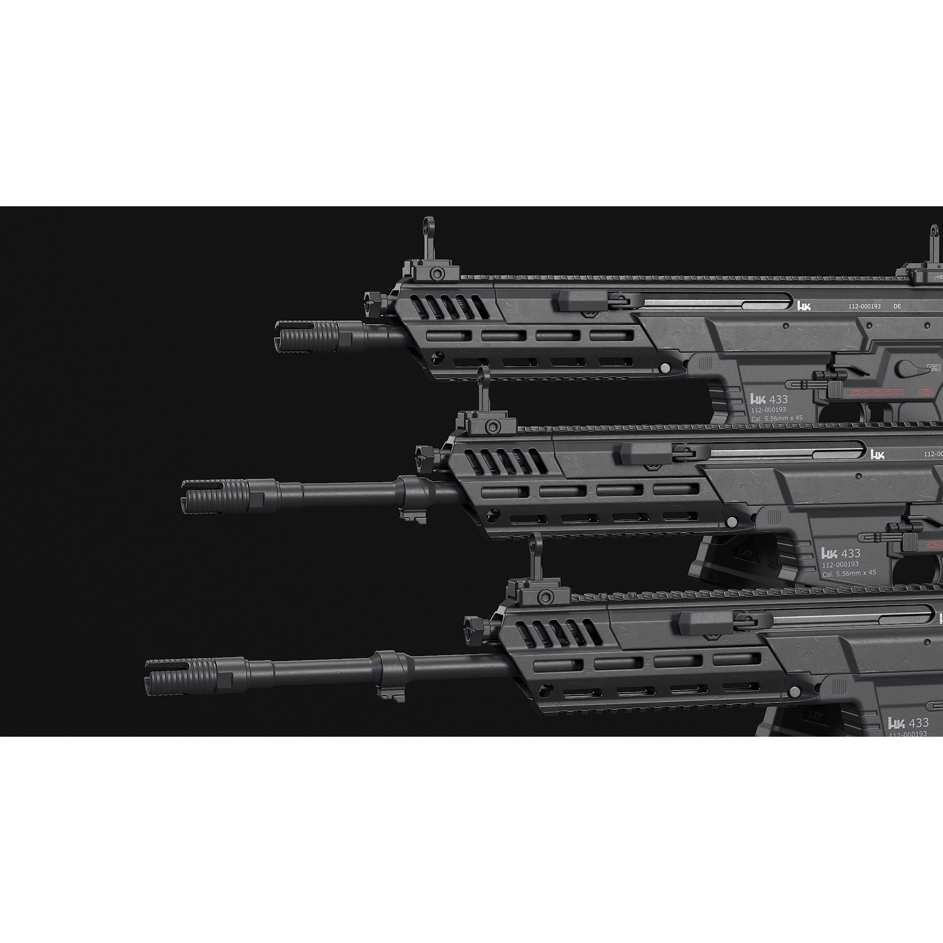 HK433 Assault Rifle - Low-Poly Game-Ready 3D Model - View 33