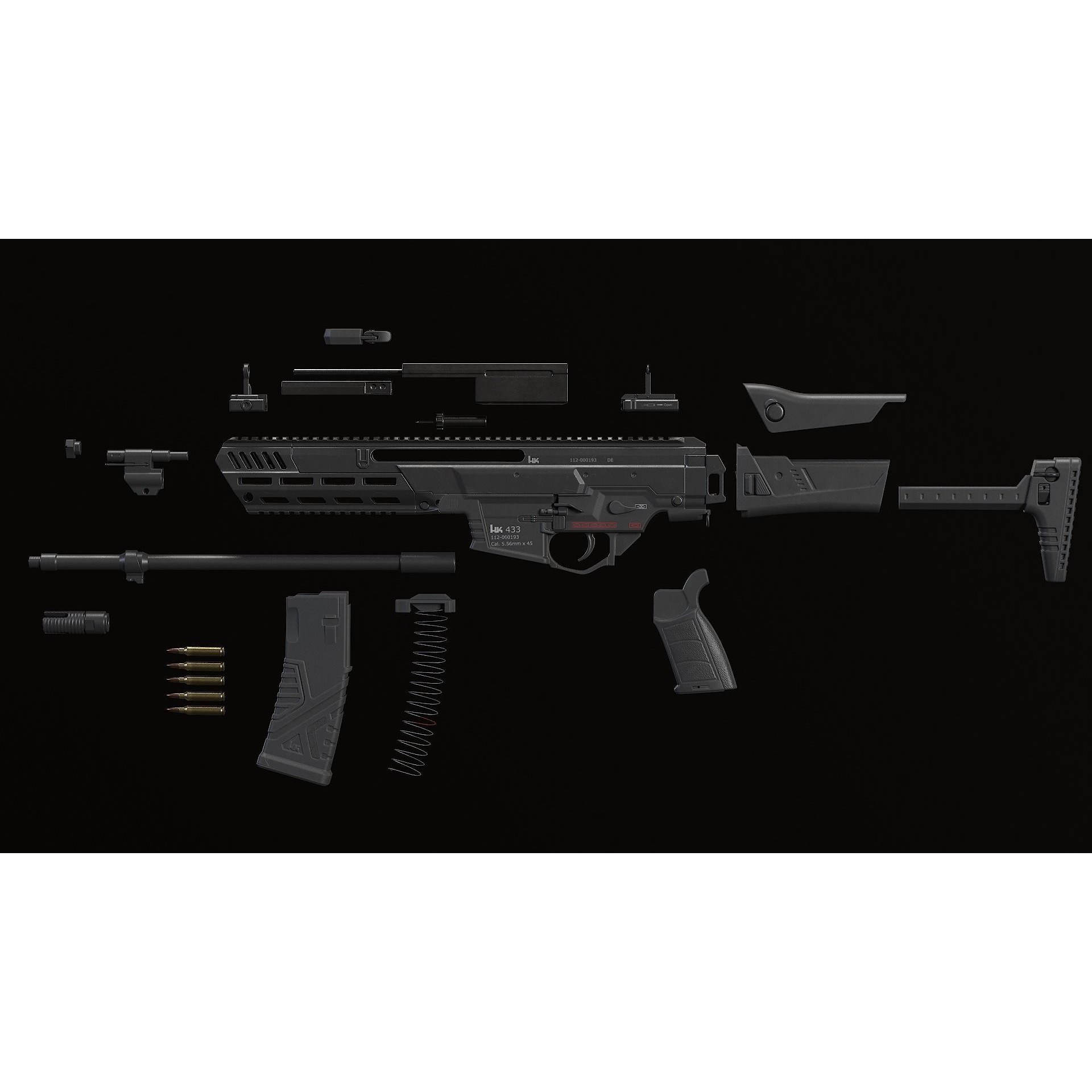 HK433 Assault Rifle - Low-Poly Game-Ready 3D Model - View 35