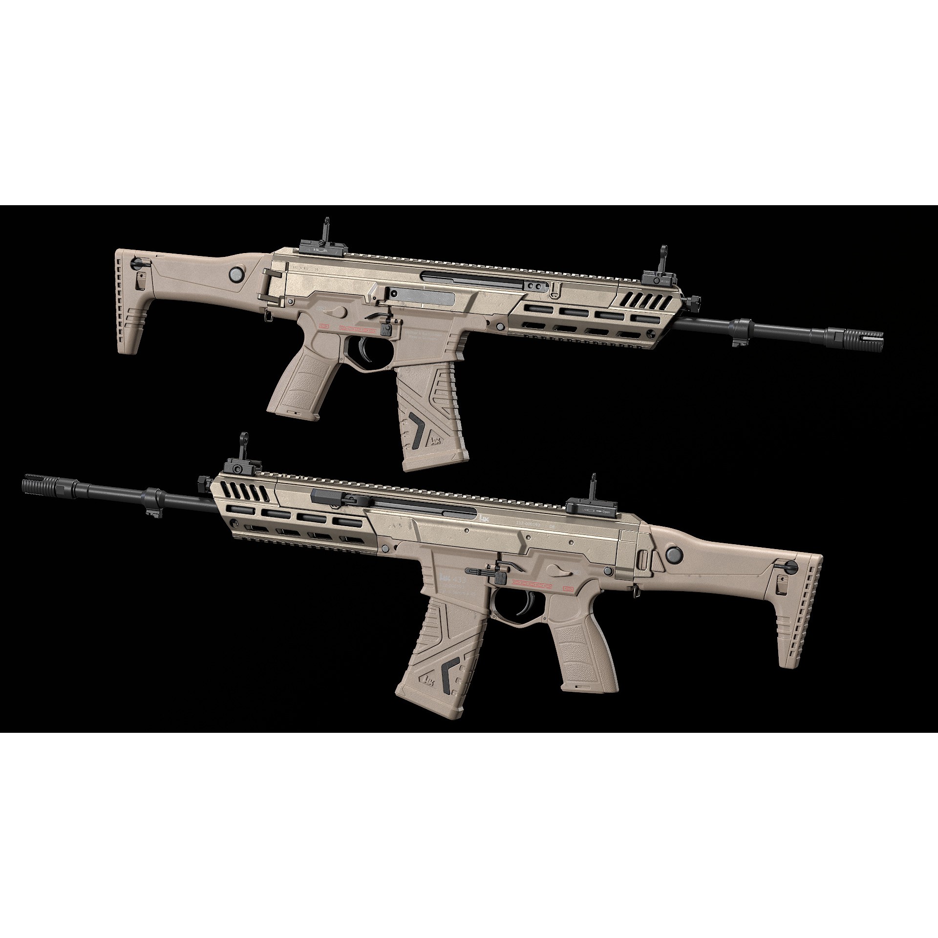 HK433 Assault Rifle - Low-Poly Game-Ready 3D Model - View 4