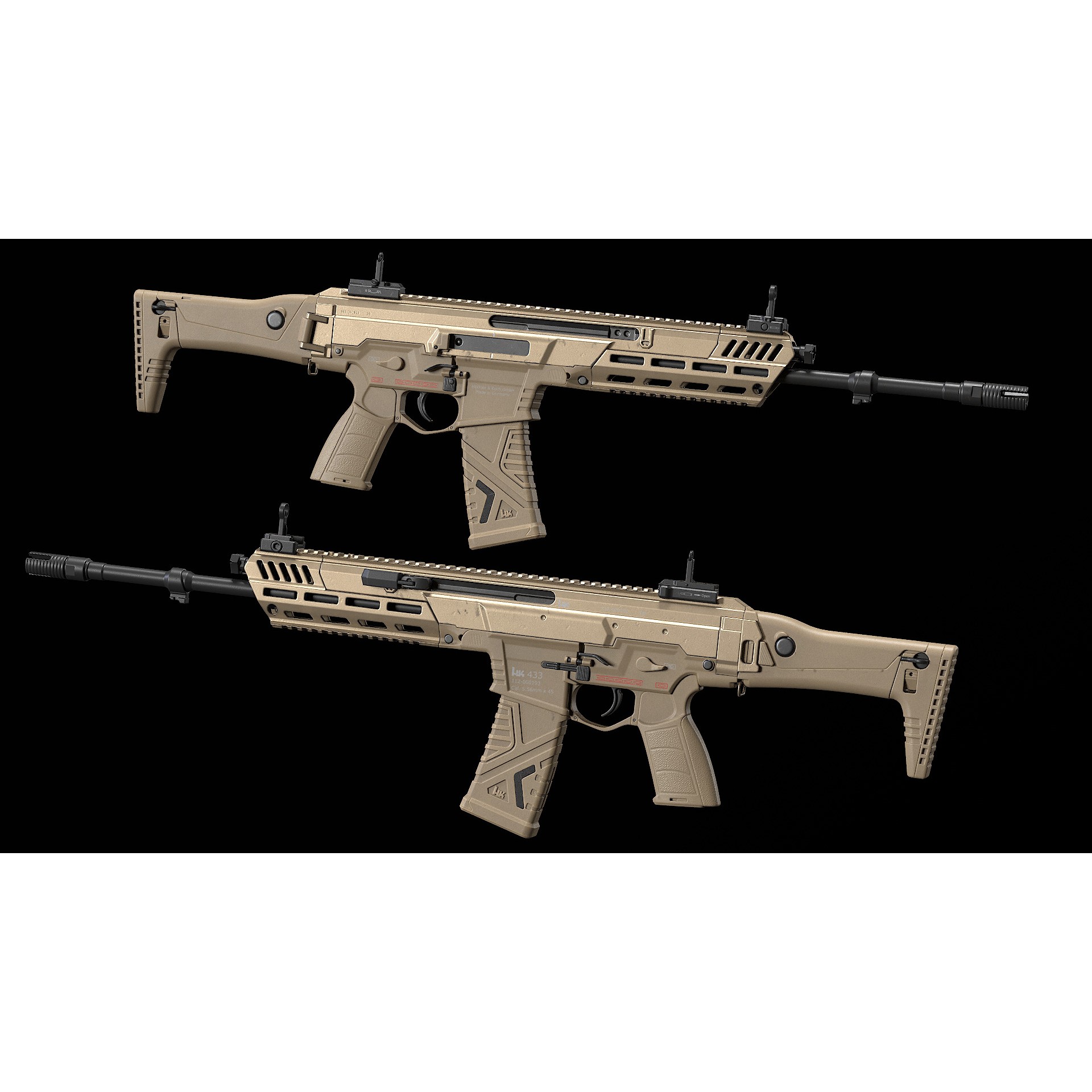 HK433 Assault Rifle - Low-Poly Game-Ready 3D Model - View 5