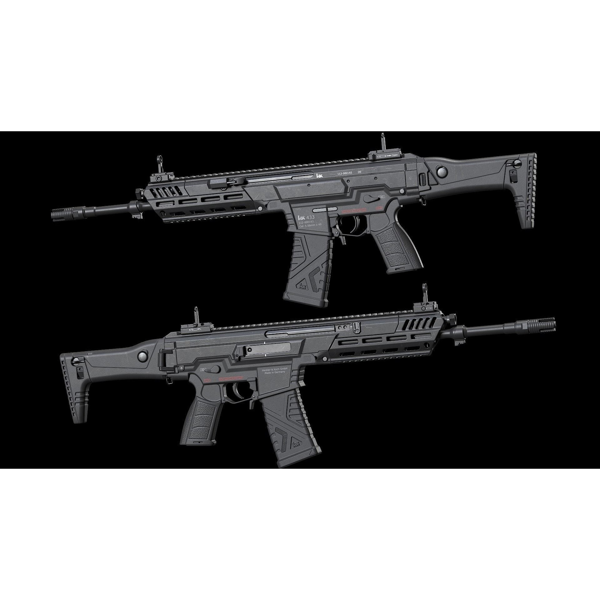 HK433 Assault Rifle - Low-Poly Game-Ready 3D Model - View 6