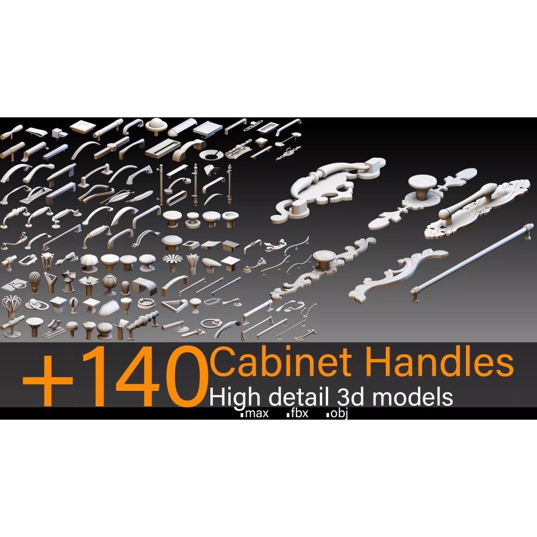 Cabinet Handles 3D Model – High Detail Polygon Mesh, FBX, OBJ - View 2
