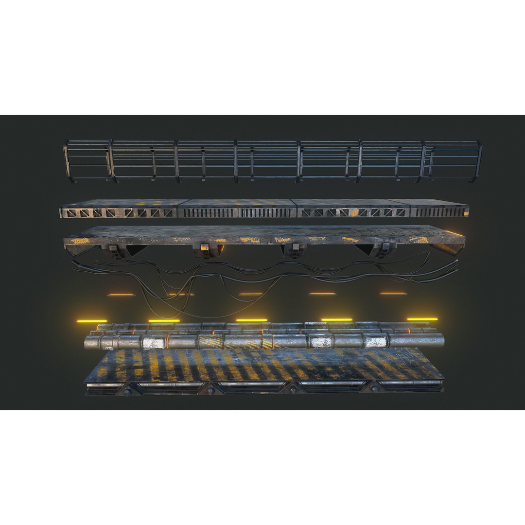 Modular Sci-Fi Bridge 3D Model – Low Poly Game Asset, PBR Textures - View 8