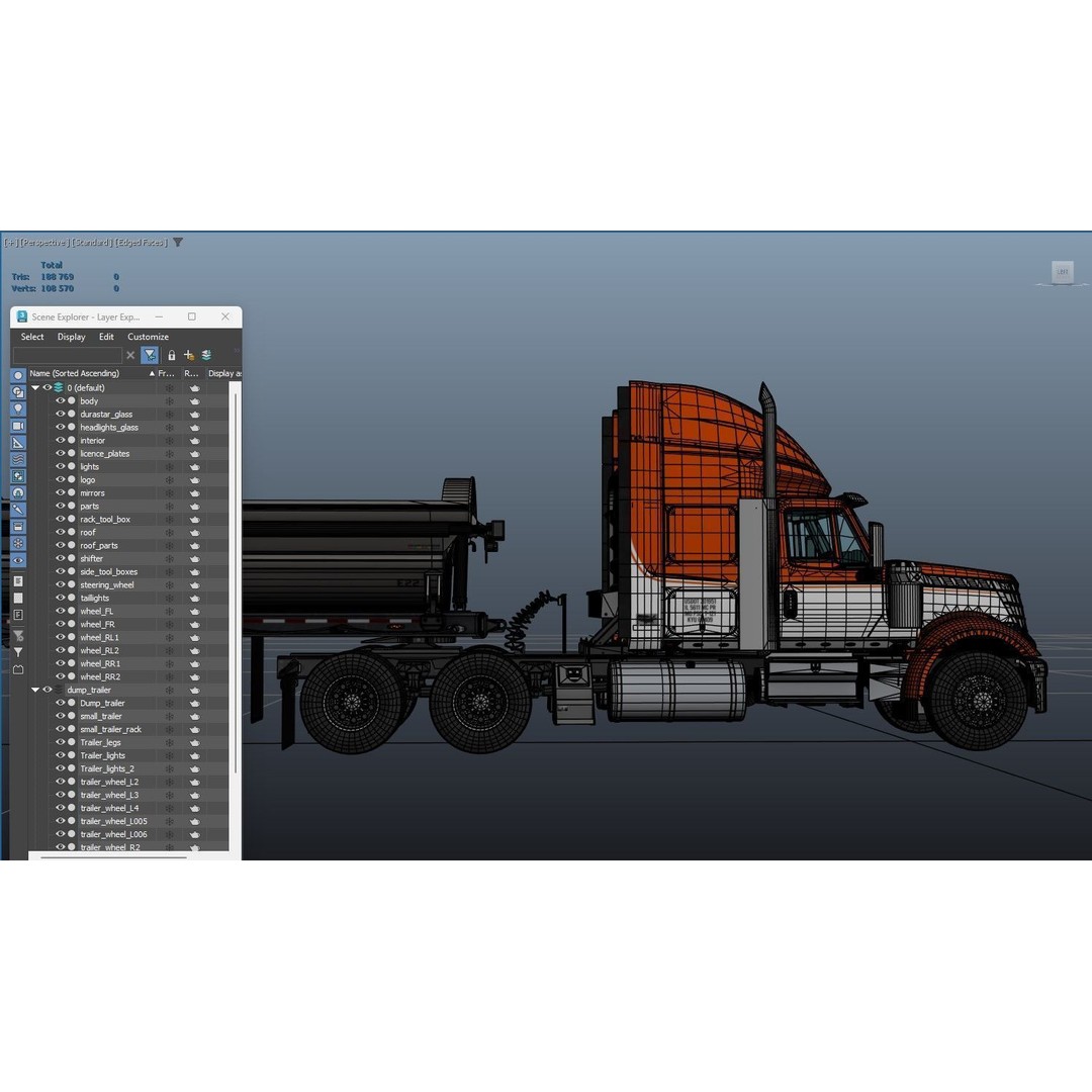 International LoneStar Sidedump 3D Model – Low Poly Game Ready Truck, FBX - View 44