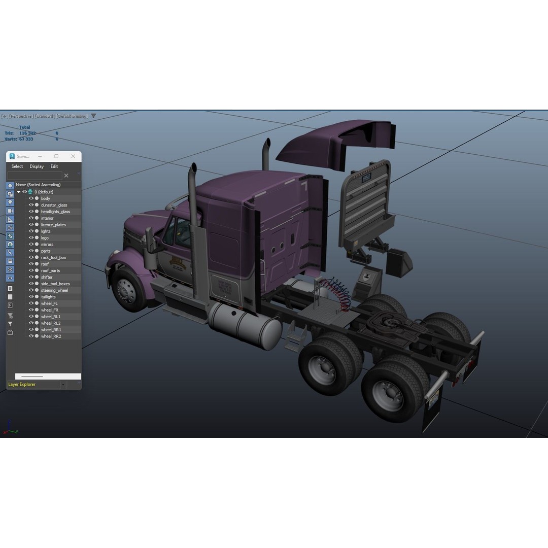 International LoneStar Sidedump 3D Model – Low Poly Game Ready Truck, FBX - View 46