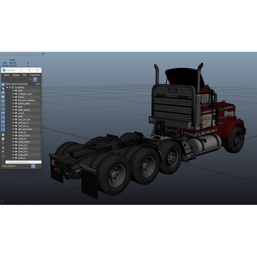 Kenworth W900A Day Cab 3D Model – Low Poly Game Ready Vehicle, FBX - View 40