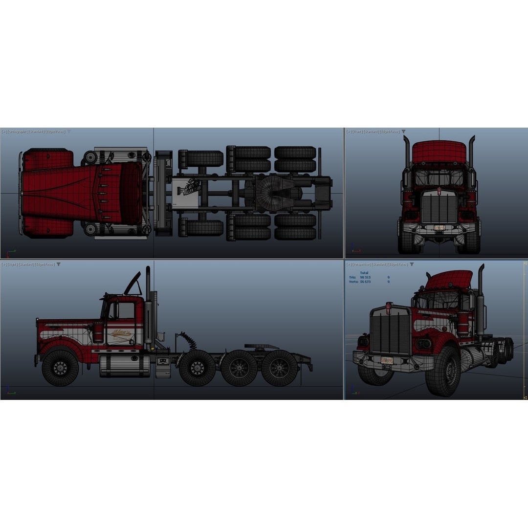 Kenworth W900A Day Cab 3D Model – Low Poly Game Ready Vehicle, FBX - View 41