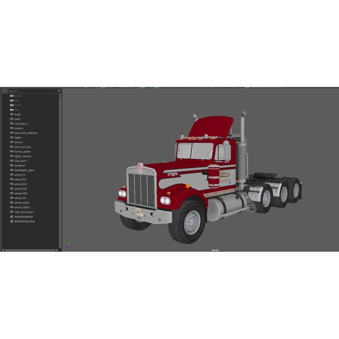 Kenworth W900A Day Cab 3D Model – Low Poly Game Ready Vehicle, FBX - View 42