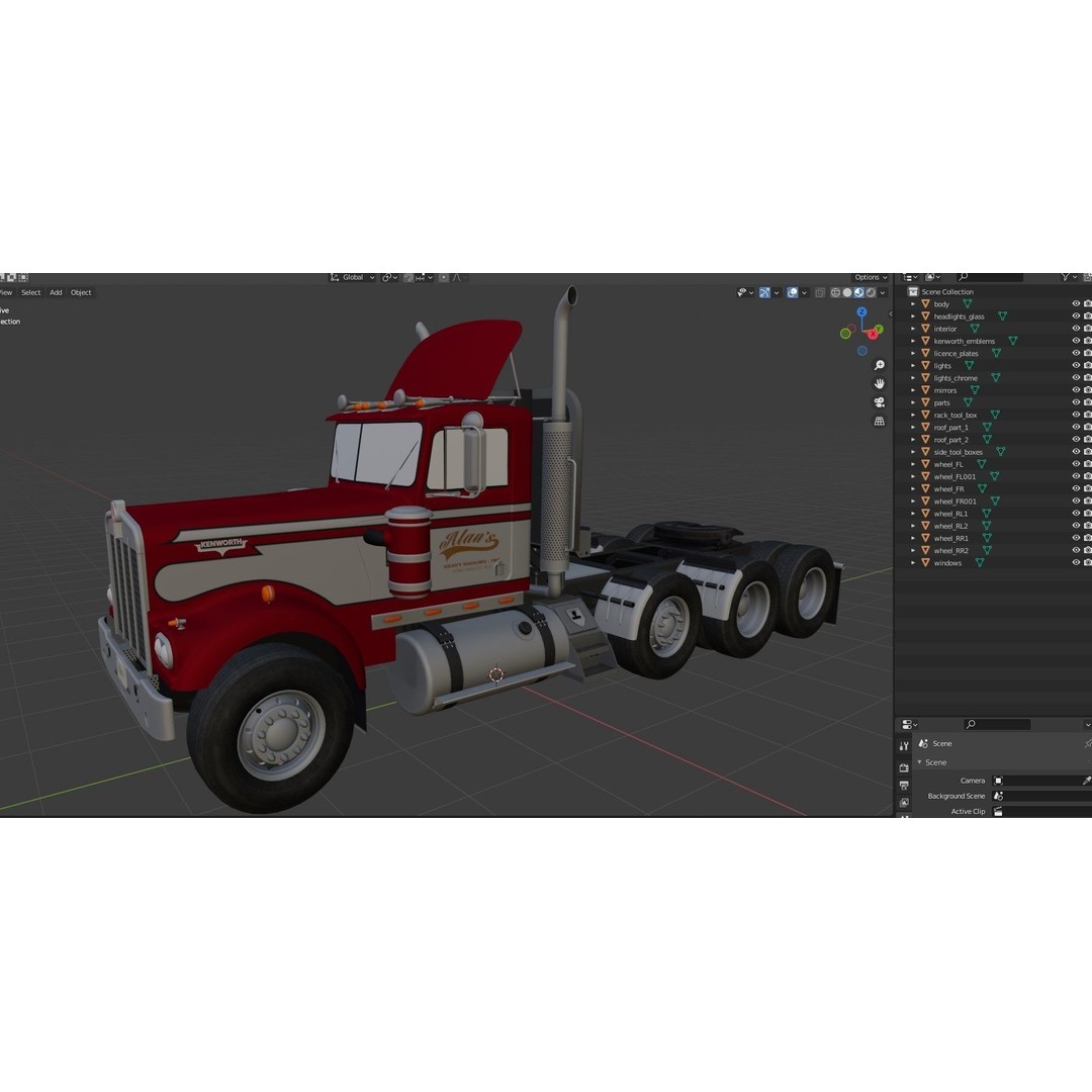 Kenworth W900A Day Cab 3D Model – Low Poly Game Ready Vehicle, FBX - View 43