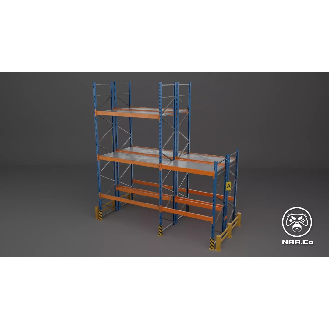 Pallet Racking System 3D Model – Low Poly Modular Asset for Games, FBX - View 2