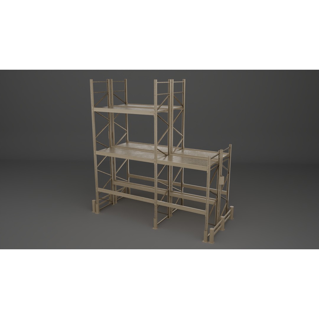 Pallet Racking System 3D Model – Low Poly Modular Asset for Games, FBX - View 3