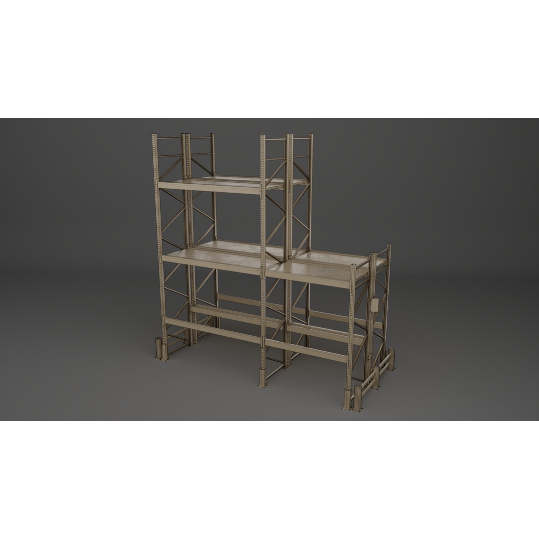 Pallet Racking System 3D Model – Low Poly Modular Asset for Games, FBX - View 4