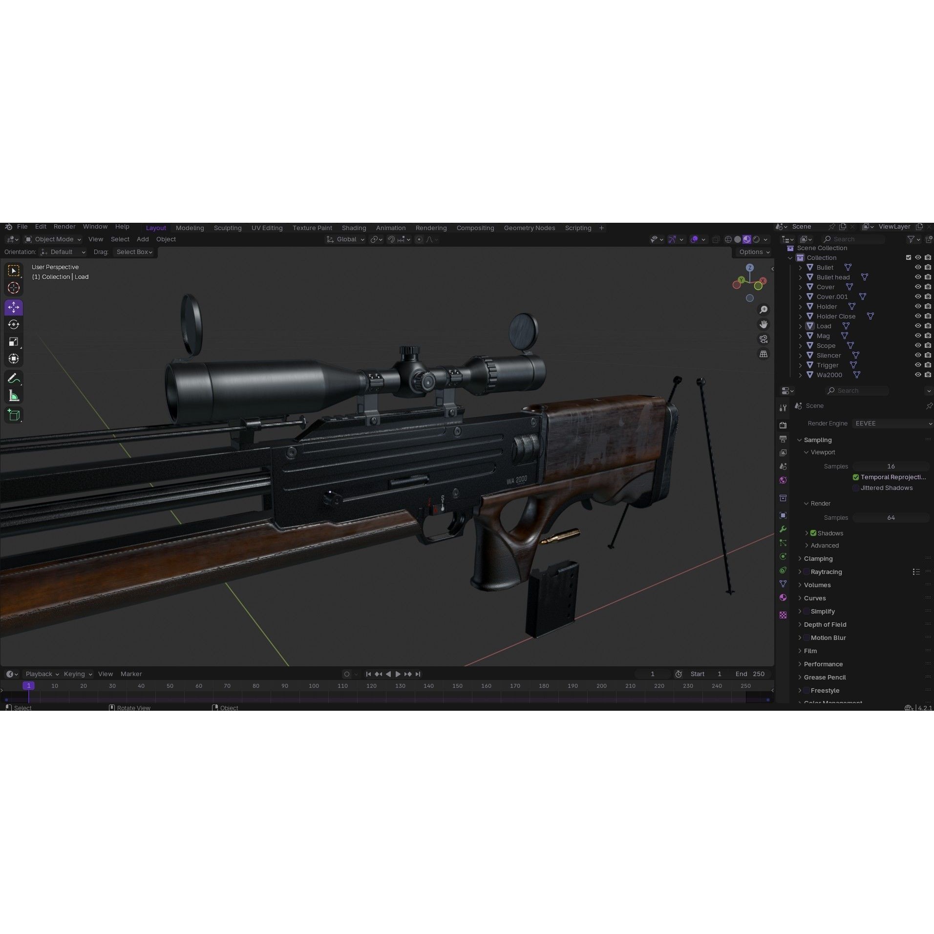 WA 2000 Sniper Rifle - Low-Poly Game-Ready 3D Model