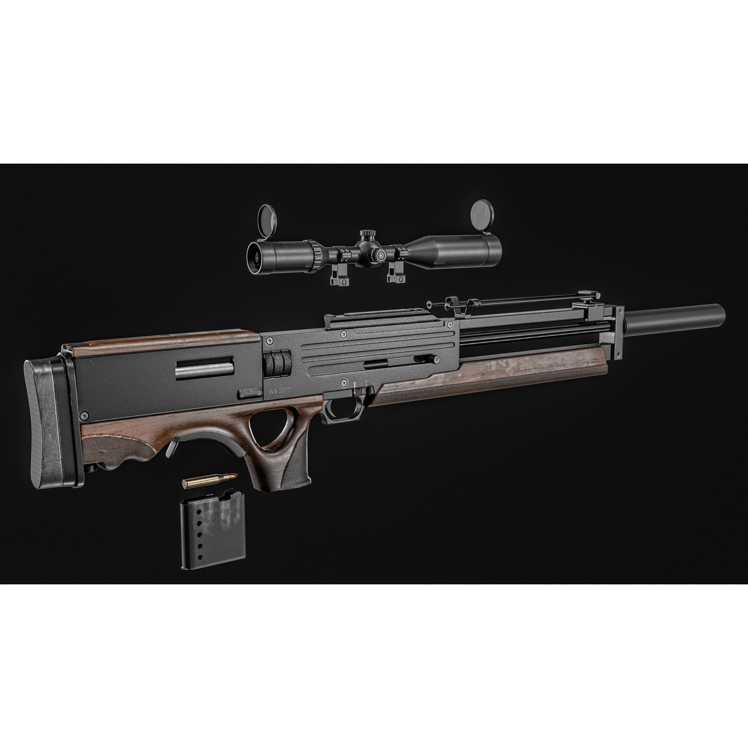 WA 2000 Sniper Rifle - Low-Poly Game-Ready 3D Model - View 12
