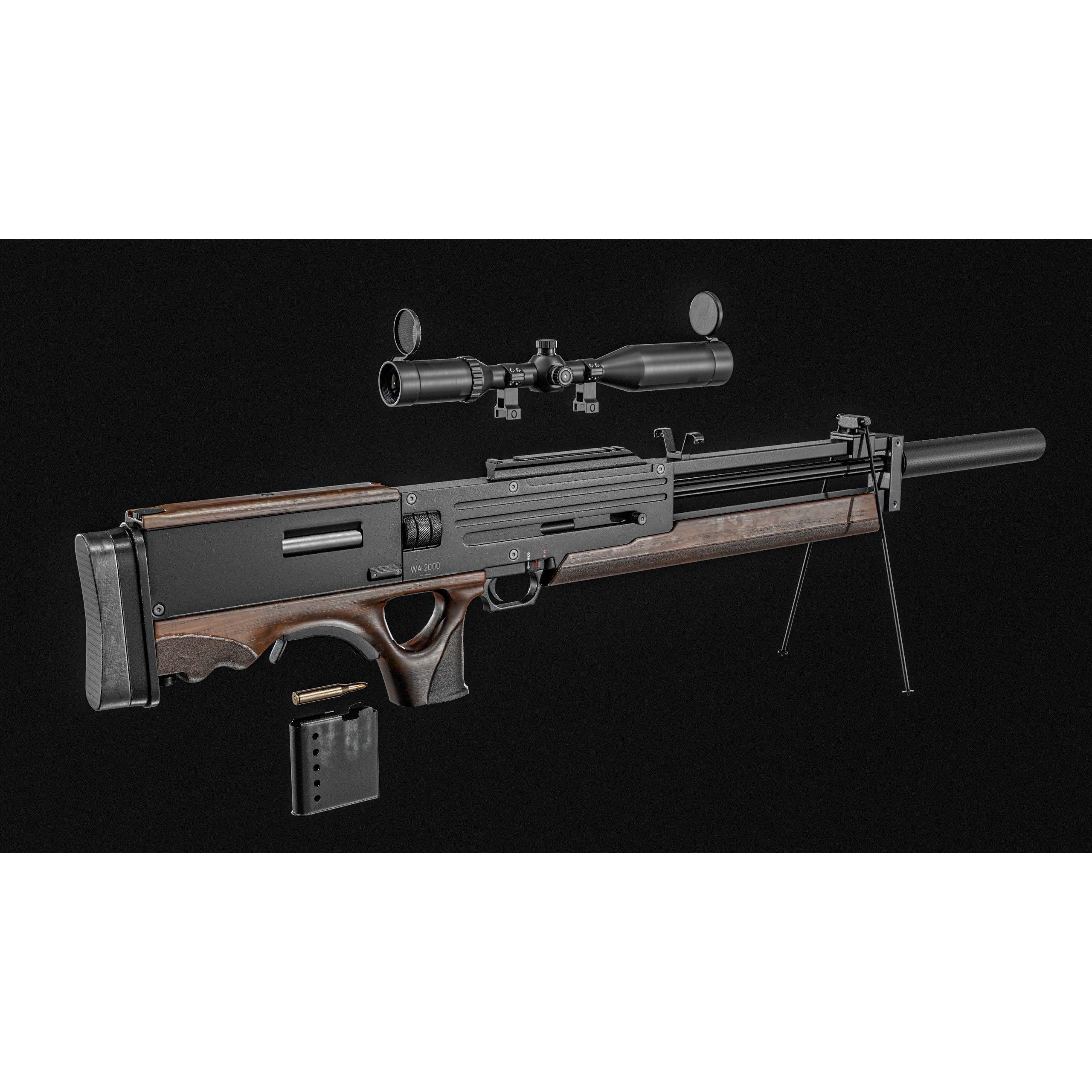 WA 2000 Sniper Rifle - Low-Poly Game-Ready 3D Model - View 13