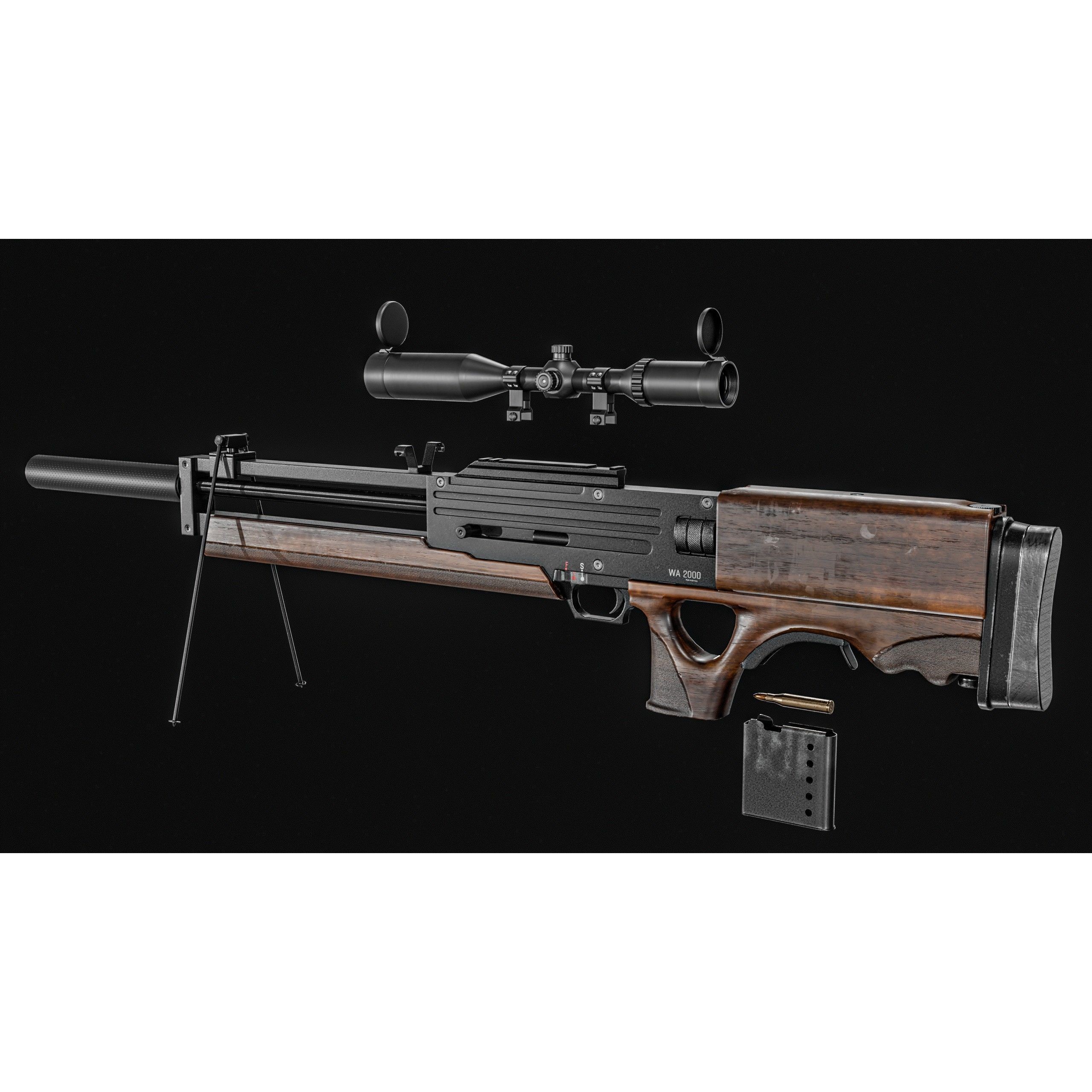 WA 2000 Sniper Rifle - Low-Poly Game-Ready 3D Model - View 19