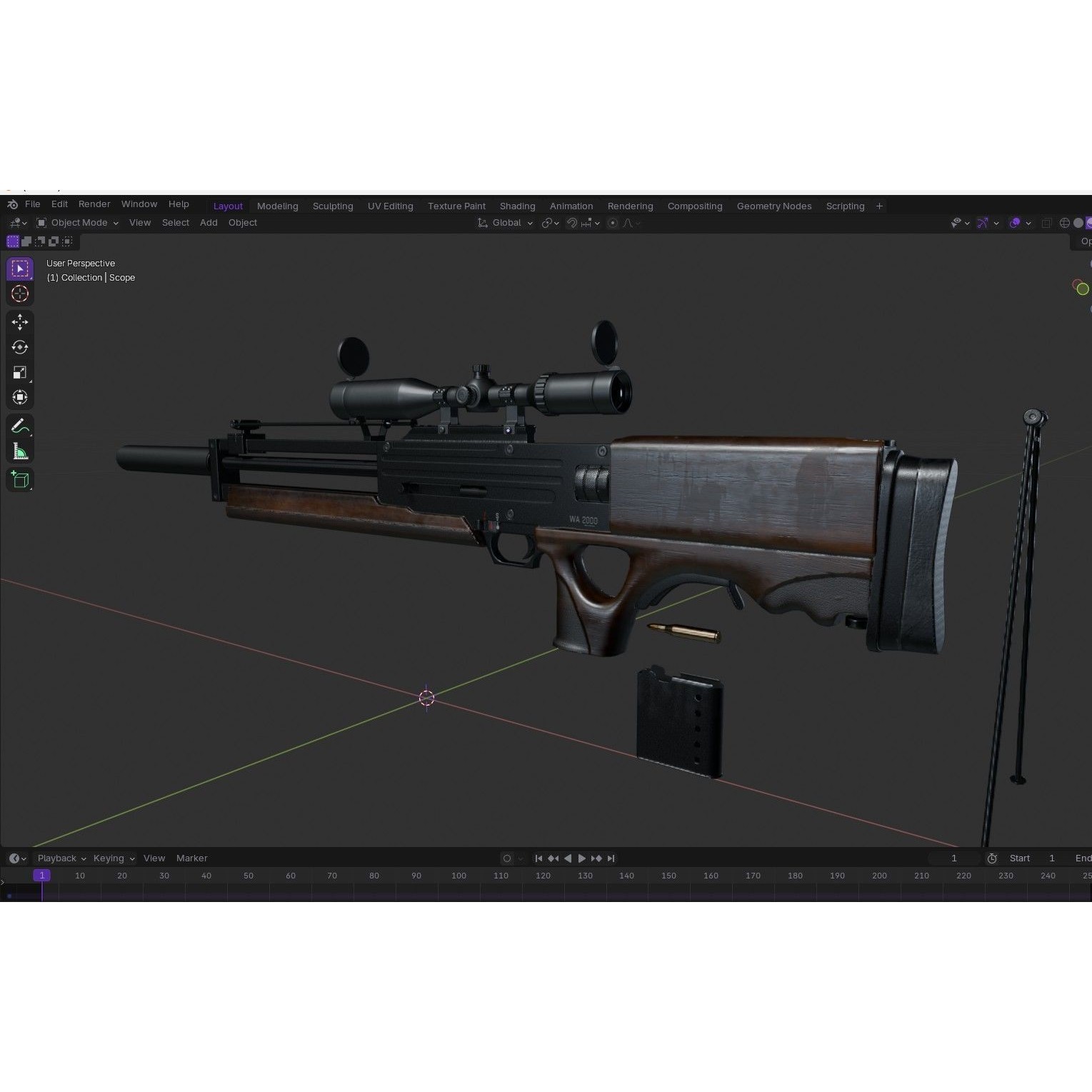 WA 2000 Sniper Rifle - Low-Poly Game-Ready 3D Model - View 26